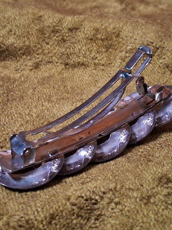 Vintage Barrette Hair Clip Silver Tone Circle Link Spiral Korea 3.5" - Picture 7 of 15